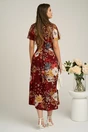 Rochie din viscoza bordo cu imprimeuri florale caramizii