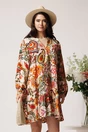 Rochie din viscoza lejera bej cu imprimeuri portocalii, 1, dyfashion.ro