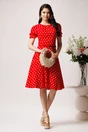 Rochie din viscoza rosie cu buline si curea in talie, 3, dyfashion.ro