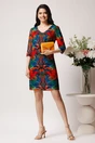 Rochie din viscoza albastra cu imprimeuri rosii, 3, dyfashion.ro