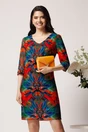 Rochie din viscoza albastra cu imprimeuri rosii, 1, dyfashion.ro