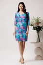 Rochie din viscoza turcoaz cu imprimeuri lila, 3, dyfashion.ro