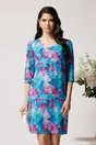 Rochie din viscoza turcoaz cu imprimeuri lila, 1, dyfashion.ro