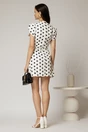 Rochie DY Fashion alba cu buline negre cu fusta scurta cu pliuri si decolteu, 2, dyfashion.ro
