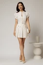 Rochie DY Fashion alba cu buline roz cu fusta scurta cu pliuri si decolteu, 3, dyfashion.ro