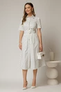 Rochie DY Fashion alba cu buline tip camasa si curea in talie, 3, dyfashion.ro