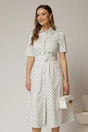 Rochie DY Fashion alba cu buline tip camasa si curea in talie, 1, dyfashion.ro