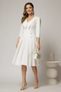 Rochie DY Fashion alba cu decolteu cu guler ascutit si fusta plisata, 3, dyfashion.ro