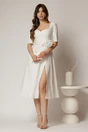 Rochie DY Fashion alba cu decolteu inima si detaliu floral in talie, 3, dyfashion.ro