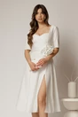 Rochie DY Fashion alba cu decolteu inima si detaliu floral in talie, 1, dyfashion.ro