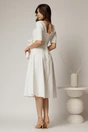 Rochie DY Fashion alba cu decolteu inima si detaliu floral in talie, 2, dyfashion.ro