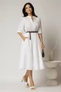 Rochie DY Fashion alba din bumbac cu insertii perforate si curea in talie, 3, dyfashion.ro