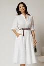 Rochie DY Fashion alba din bumbac cu insertii perforate si curea in talie, 1, dyfashion.ro