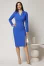 Rochie DY Fashion albastra conica tip sacou cu nasturi pe fusta, 3, dyfashion.ro