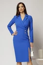 Rochie DY Fashion albastra conica tip sacou cu nasturi pe fusta, 1, dyfashion.ro