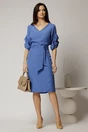 Rochie DY Fashion albastra cu adaos de viscoza cu croi drept si maneci bufante, 3, dyfashion.ro