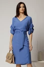 Rochie DY Fashion albastra cu adaos de viscoza cu croi drept si maneci bufante, 1, dyfashion.ro