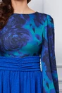 Rochie Dy Fashion albastra cu bust turcoaz si imprimeu floral