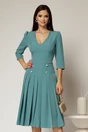 Rochie DY Fashion albastra cu decolteu adanc si fusta plisata, 1, dyfashion.ro