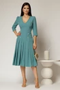 Rochie DY Fashion albastra cu decolteu adanc si fusta plisata, 3, dyfashion.ro
