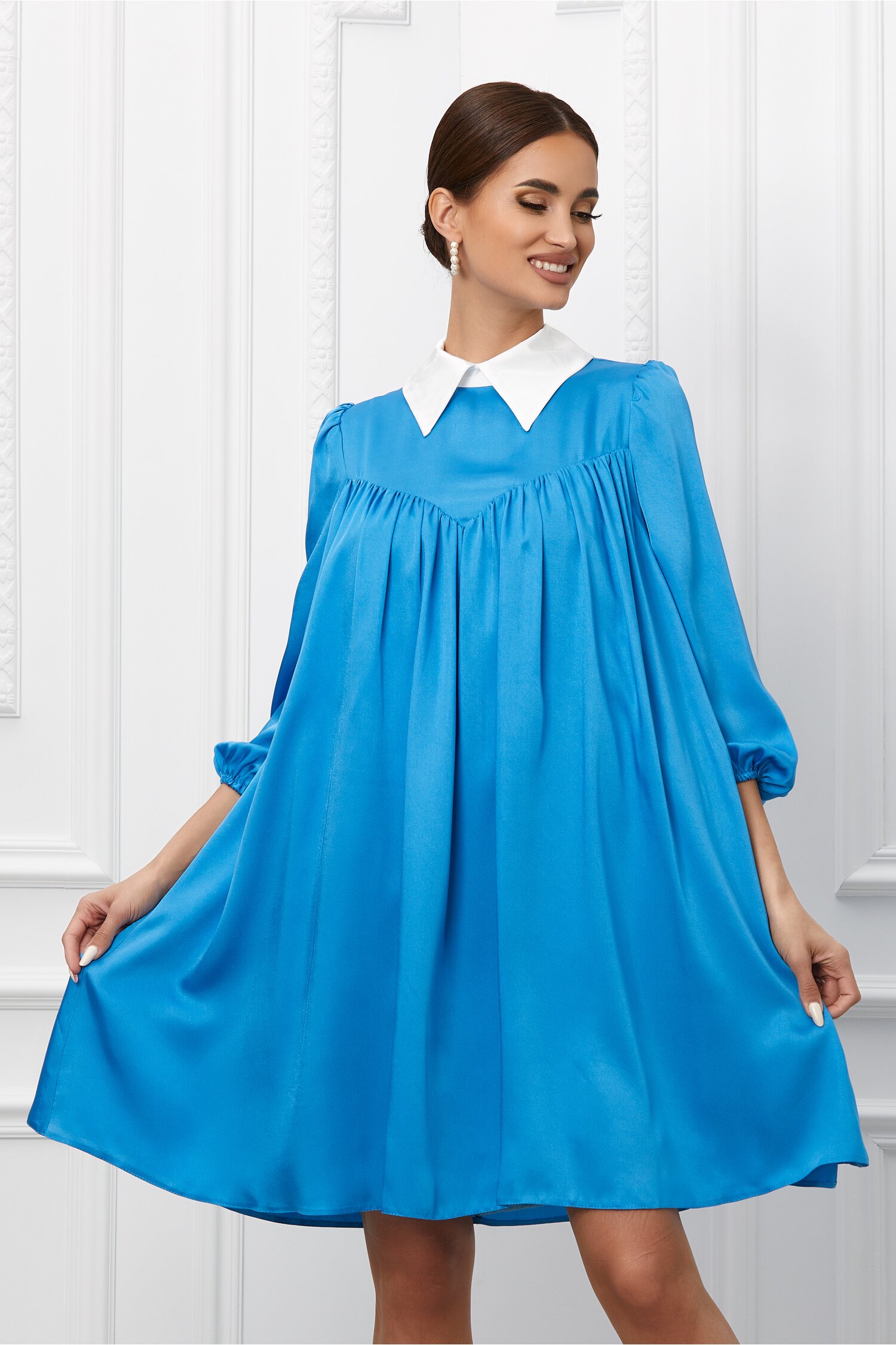 Rochie Dy Fashion albastra cu guler ascutit 2023 ❤️ Pret Super dyfashion imagine noua 2022
