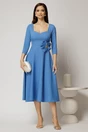 Rochie DY Fashion albastra de ocazie cu decolteu inima si detaliu pe talie, 3, dyfashion.ro
