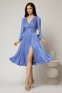Rochie DY Fashion albastra de ocazie din voal peliculizat cu maneci crapate, 2, dyfashion.ro