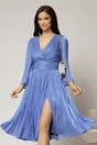 Rochie DY Fashion albastra de ocazie din voal peliculizat cu maneci crapate, 1, dyfashion.ro