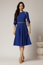 Rochie DY Fashion albastra din crep cu pliuri pe fusta si banda in talie, 3, dyfashion.ro