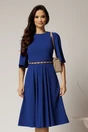 Rochie DY Fashion albastra din crep cu pliuri pe fusta si banda in talie, 1, dyfashion.ro