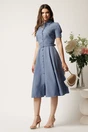 Rochie DY Fashion albastra in clos cu nasturi si curea in talie, 3, dyfashion.ro