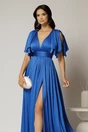 Rochie DY Fashion albastra lunga de seara cu decolteu adanc si funde ample, 3, dyfashion.ro