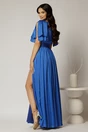 Rochie DY Fashion albastra lunga de seara cu decolteu adanc si funde ample, 2, dyfashion.ro