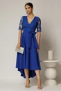 Rochie DY Fashion asimetrica albastra cu dantela cu paiete la bust si funda ampla, 1, dyfashion.ro
