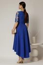 Rochie DY Fashion asimetrica albastra cu dantela cu paiete la bust si funda ampla, 2, dyfashion.ro