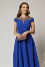 Rochie DY Fashion asimetrica albastra cu funda in talie si aplicatii la decolteu, 3, dyfashion.ro