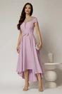 Rochie DY Fashion asimetrica lila cu funda in talie si aplicatii la decolteu, 1, dyfashion.ro