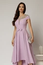 Rochie DY Fashion asimetrica lila cu funda in talie si aplicatii la decolteu, 3, dyfashion.ro
