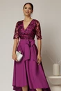 Rochie DY Fashion asimetrica mov cu dantela cu paiete la bust si funda ampla, 3, dyfashion.ro