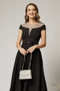 Rochie DY Fashion asimetrica neagra cu funda in talie si aplicatii la decolteu, 3, dyfashion.ro