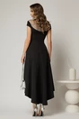 Rochie DY Fashion asimetrica neagra cu funda in talie si aplicatii la decolteu, 2, dyfashion.ro