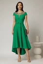 Rochie DY Fashion asimetrica verde cu funda in talie si aplicatii la decolteu, 1, dyfashion.ro