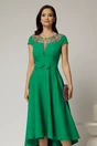 Rochie DY Fashion asimetrica verde cu funda in talie si aplicatii la decolteu, 3, dyfashion.ro