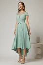 Rochie DY Fashion asimetrica verde menta cu funda in talie si aplicatii la decolteu, 1, dyfashion.ro