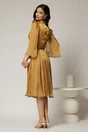 Rochie DY Fashion aurie de ocazie din voal peliculizat cu maneci crapate, 2, dyfashion.ro