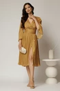 Rochie DY Fashion aurie de ocazie din voal peliculizat cu maneci crapate, 3, dyfashion.ro