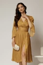 Rochie DY Fashion aurie de ocazie din voal peliculizat cu maneci crapate, 1, dyfashion.ro