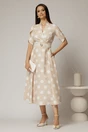 Rochie DY Fashion bej cu buline cu decolteu si maneci petrecute, 3, dyfashion.ro