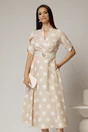 Rochie DY Fashion bej cu buline cu decolteu si maneci petrecute, 1, dyfashion.ro
