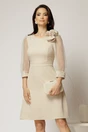 Rochie DY Fashion bej cu maneci din organza si detaliu floral, 1, dyfashion.ro
